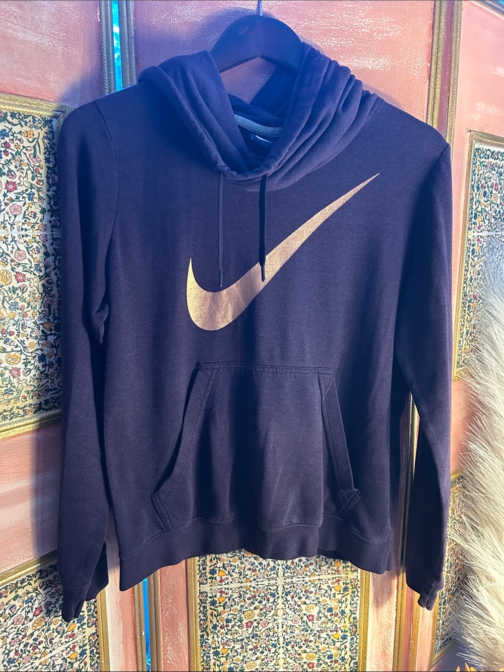 Nike Women's Navy Pullover Hoodie with Gold Swoosh